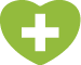 Green heart symbol with a medical cross inside it